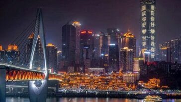 miasto noc Chongqing Chiny wieżowce