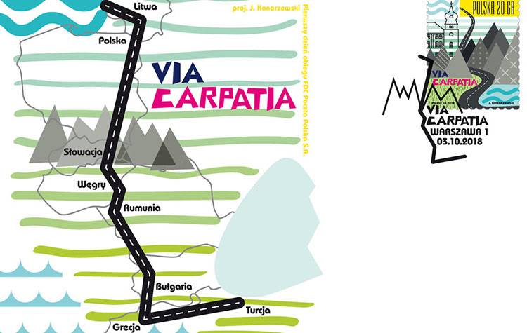 Szlak drogowy Via Carpatia na znaczku