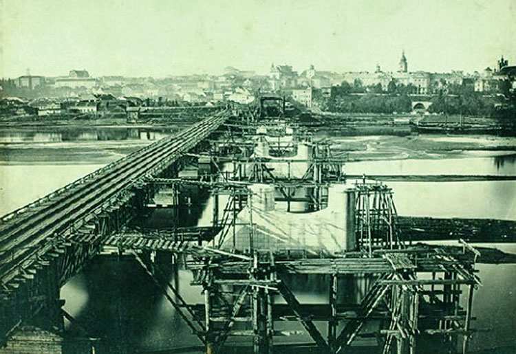 Warszawa budowa mostu Kierbedzia 1862 